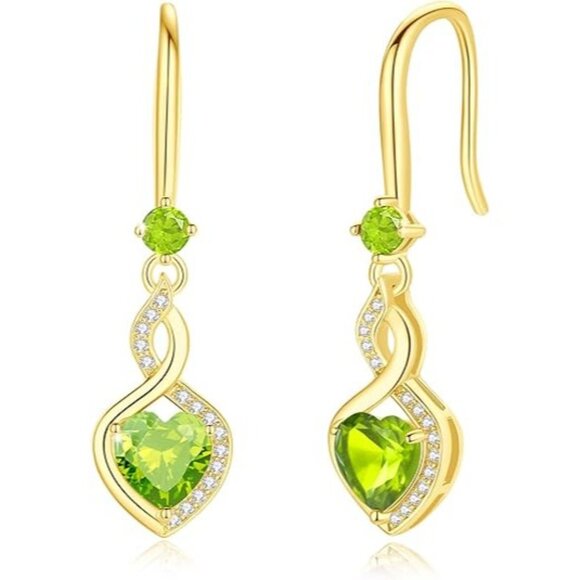 Heart Infinity Dangle Silver Heart Gemstone Earrings Yellow Gold Aug.-Peridot